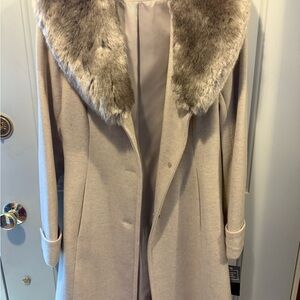 Ralph Lauren Cream Pea Coat with Faux Fur Collar